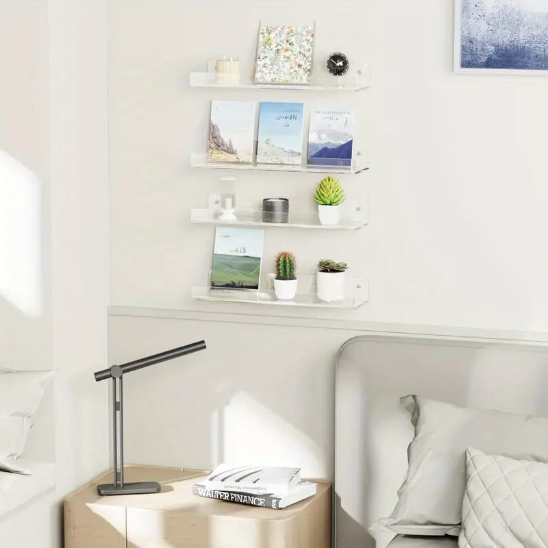 étagères murales en acrylique sans perçage avec 10 crochets adhésifs