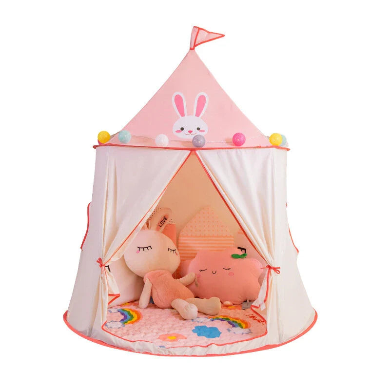Tente Château Enfant Pliable avec Tapis et Lampes Lumineuses Magiques