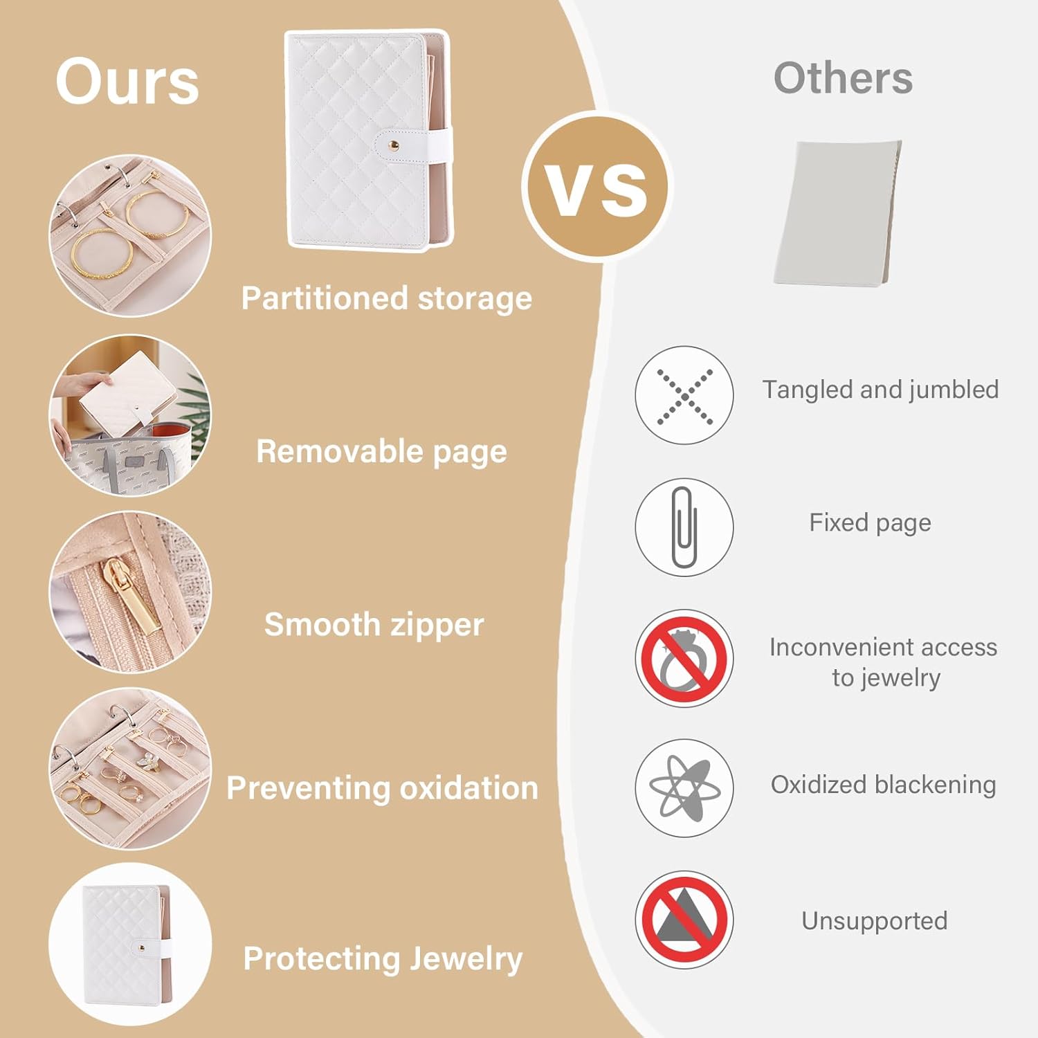 Organisateur de bijoux de voyage – Étui matelassé avec pochettes zippées amovibles