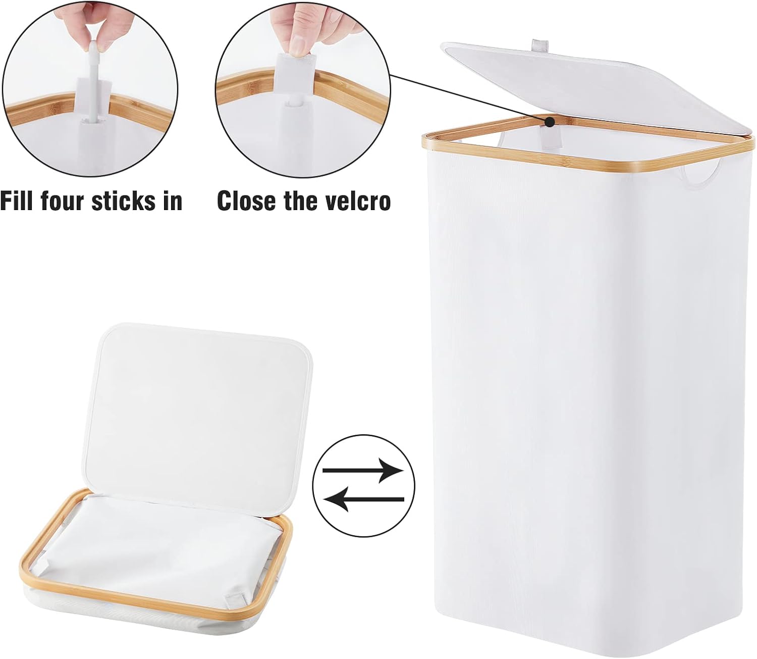 Grand panier à linge en bambou de 100 L avec couvercle