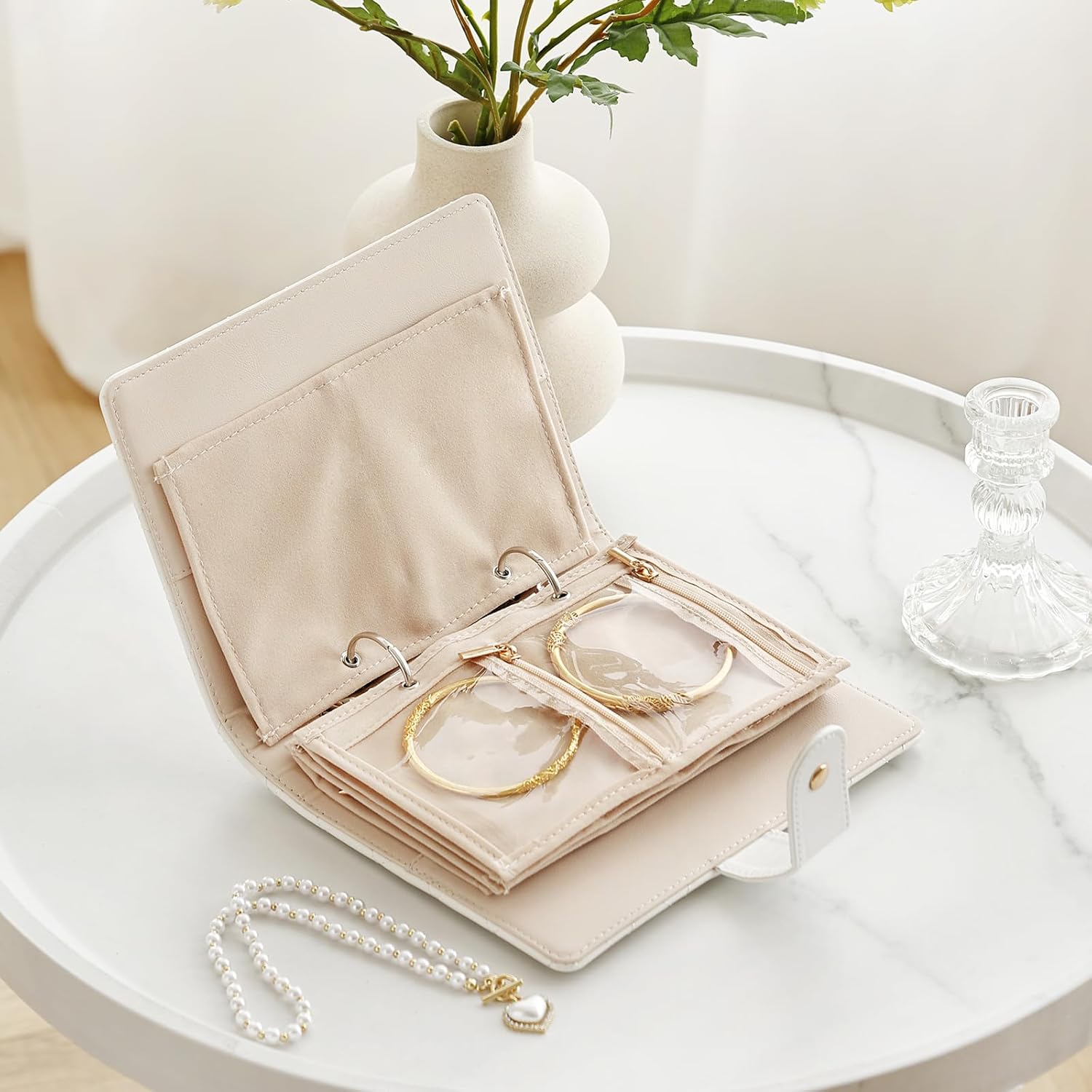 Organisateur de bijoux de voyage – Étui matelassé avec pochettes zippées amovibles