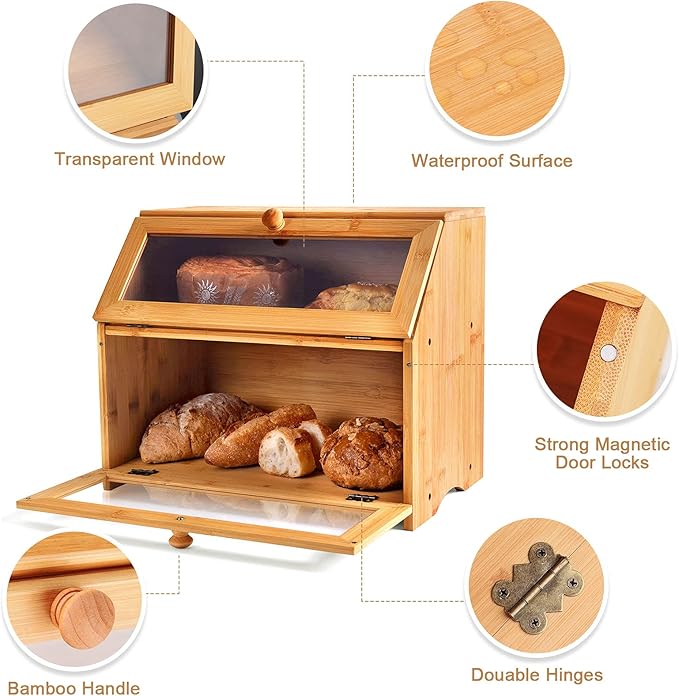 Boîte à pain à deux compartiments en bambou
