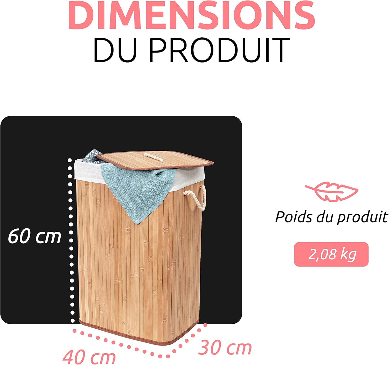 Panier à Linge en Bambou avec Couvercle