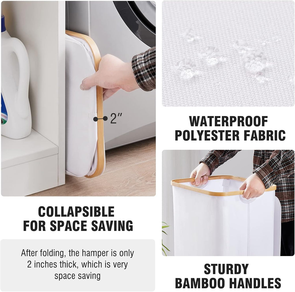 Grand panier à linge en bambou de 100 L avec couvercle