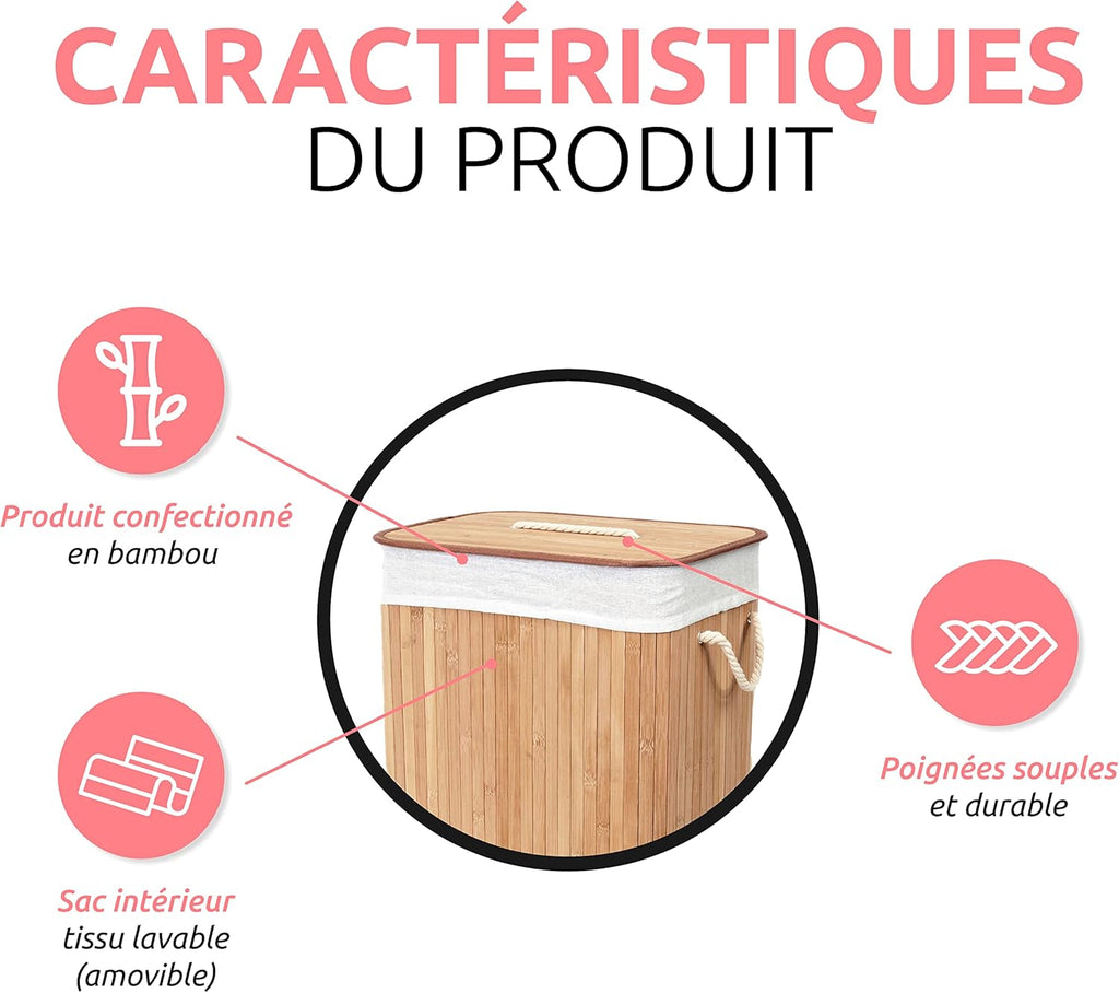 Panier à Linge en Bambou avec Couvercle