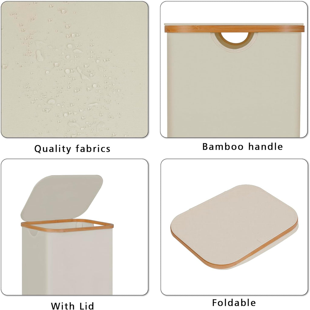 Grand panier à linge en bambou de 100 L avec couvercle