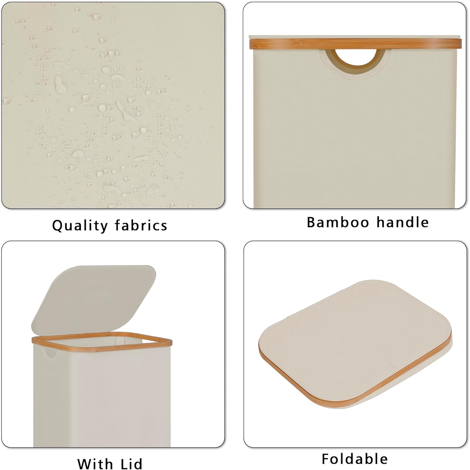 Grand panier à linge en bambou de 100 L avec couvercle