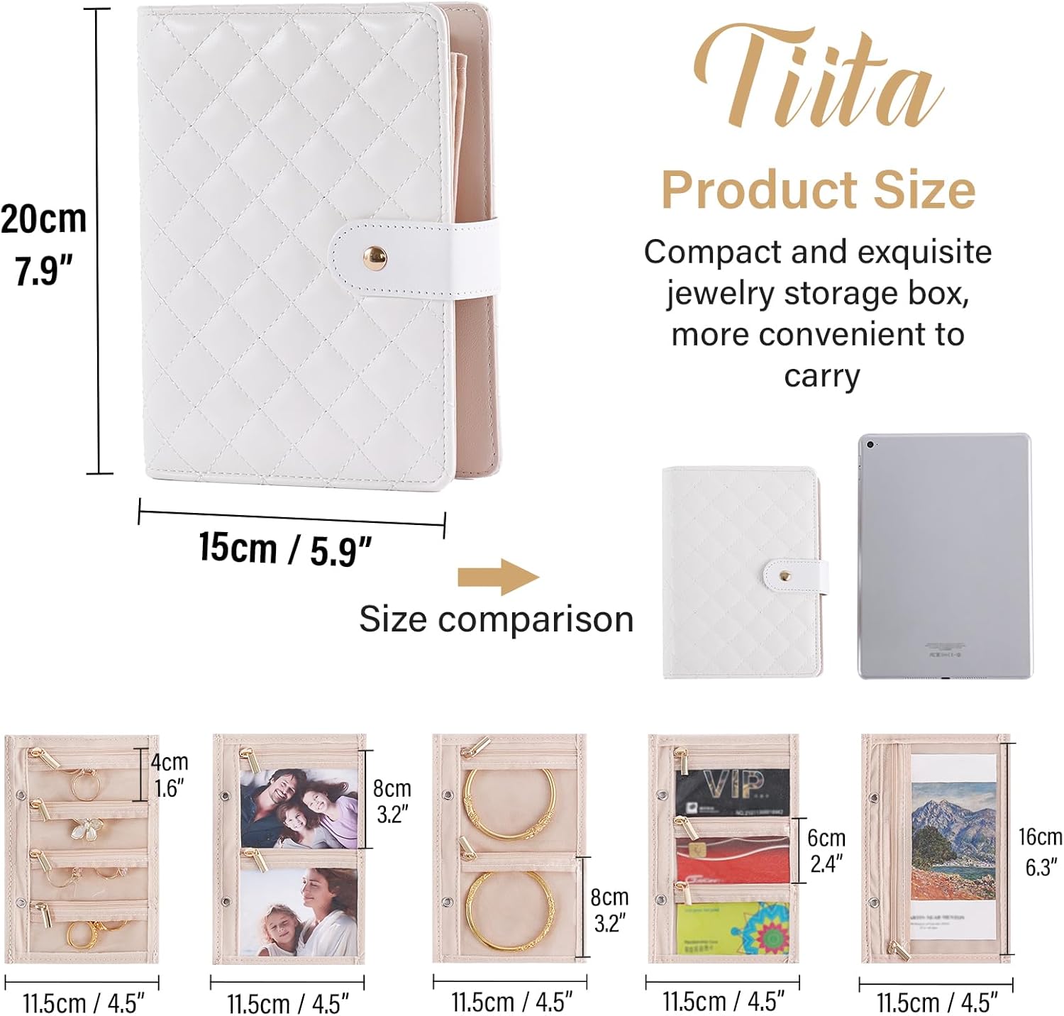 Organisateur de bijoux de voyage – Étui matelassé avec pochettes zippées amovibles