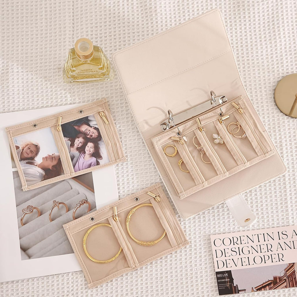 Organisateur de bijoux de voyage – Étui matelassé avec pochettes zippées amovibles