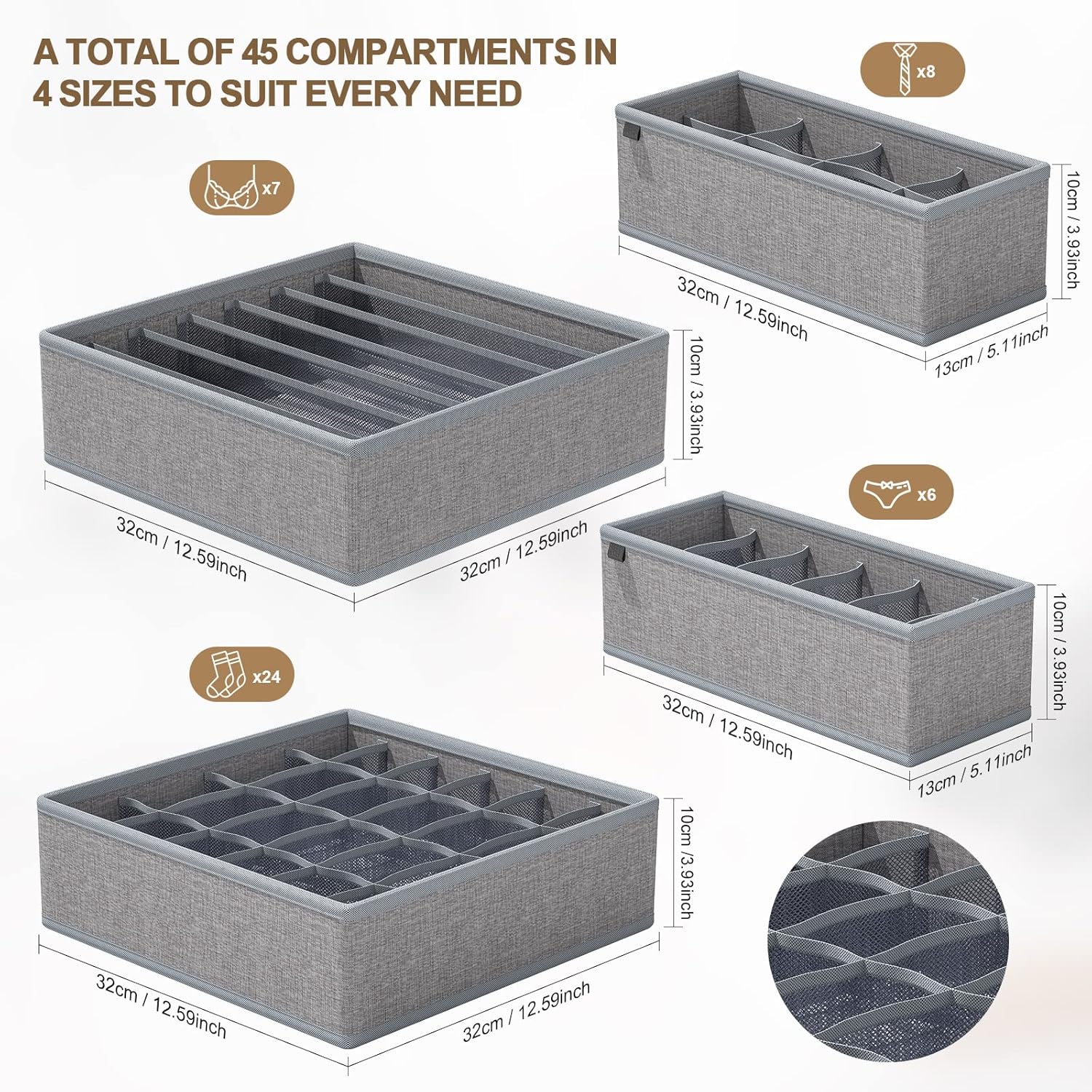 Organisateur de tiroir de sous-vêtements 4 pièces