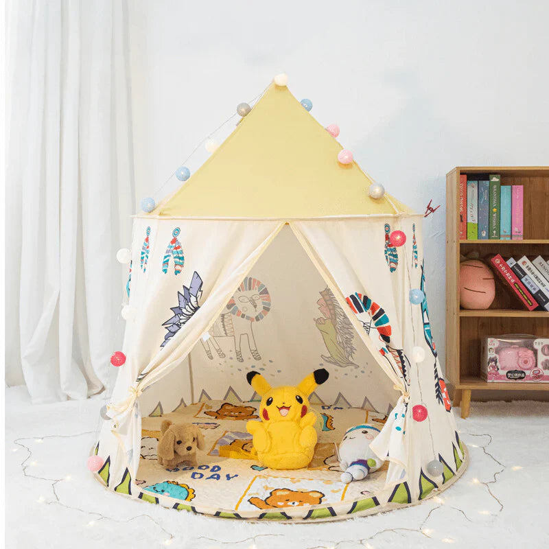 Tente Château Enfant Pliable avec Tapis et Lampes Lumineuses Magiques