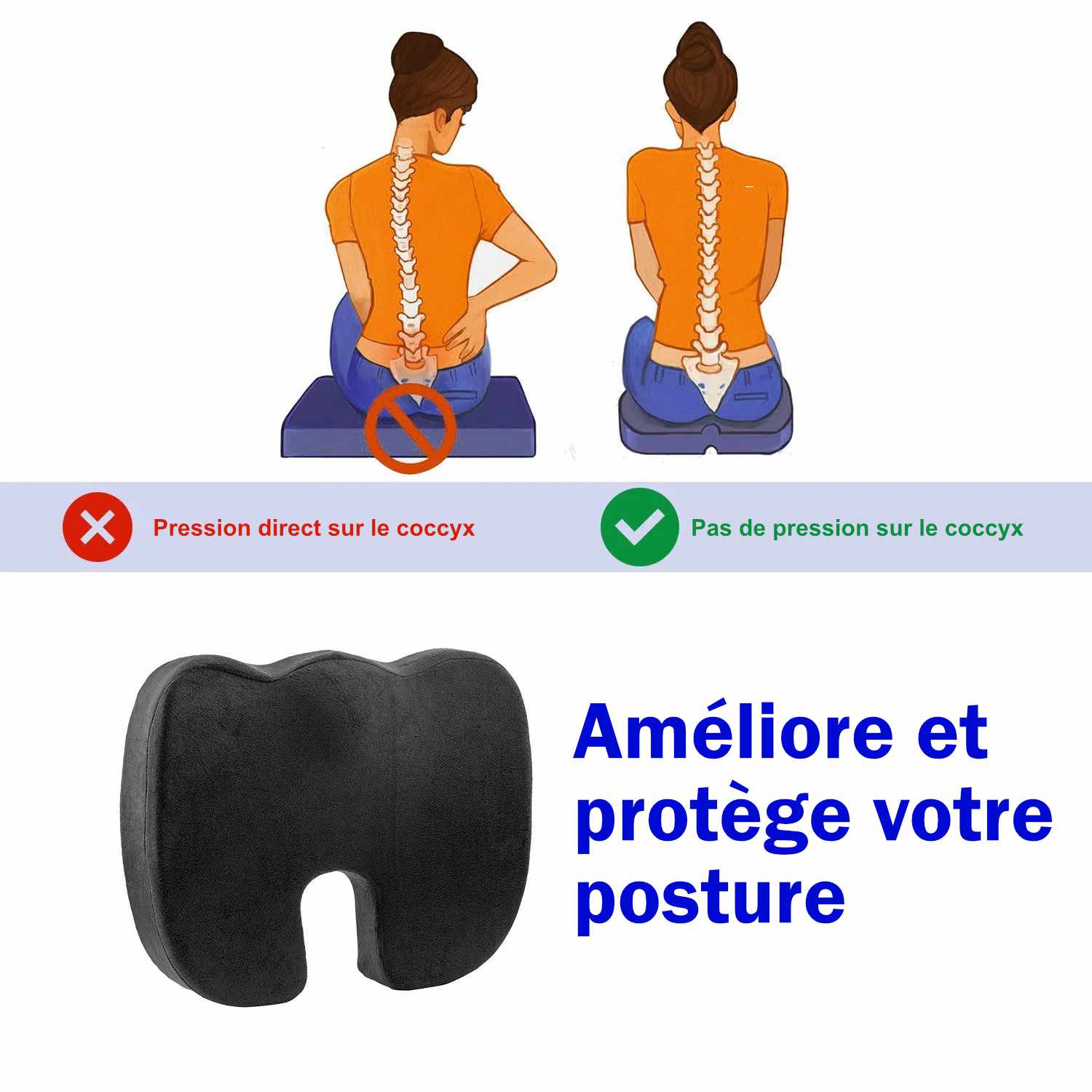 COUSSIN DE SIÈGE MÉDICAL ORTHOPÉDIQUE CONFORTABLE POUR VOITURE ET CHAISE