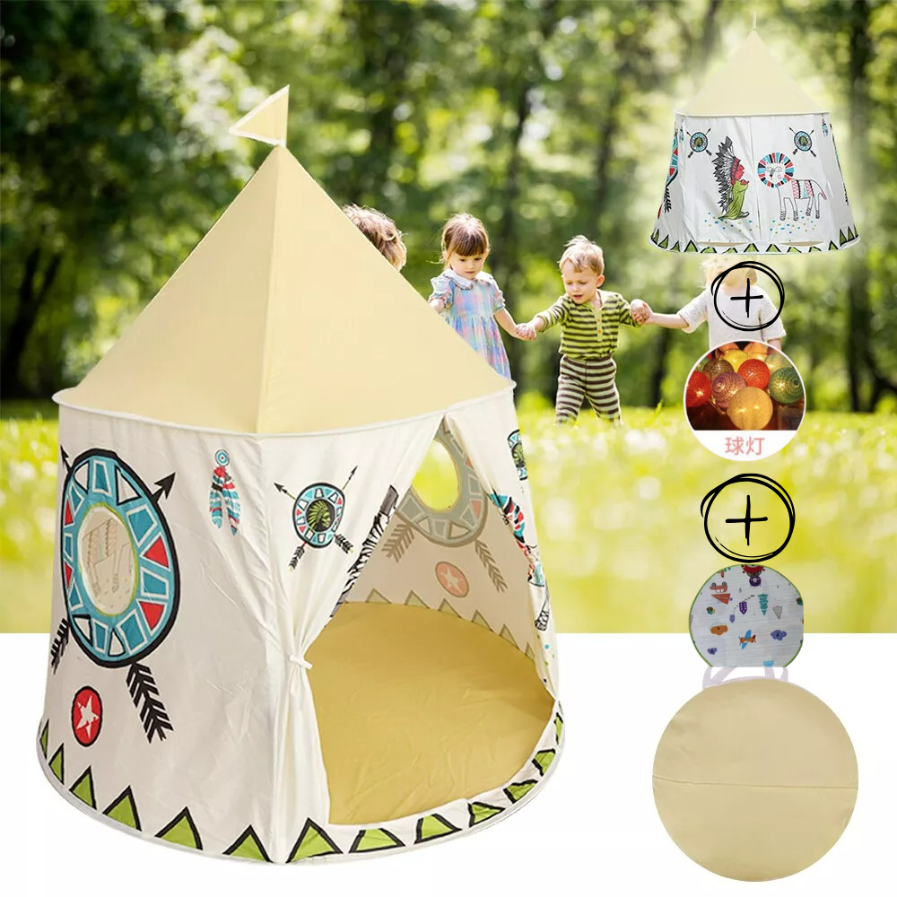 Tente Château Enfant Pliable avec Tapis et Lampes Lumineuses Magiques