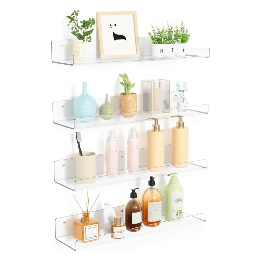 étagères murales en acrylique sans perçage avec 10 crochets adhésifs