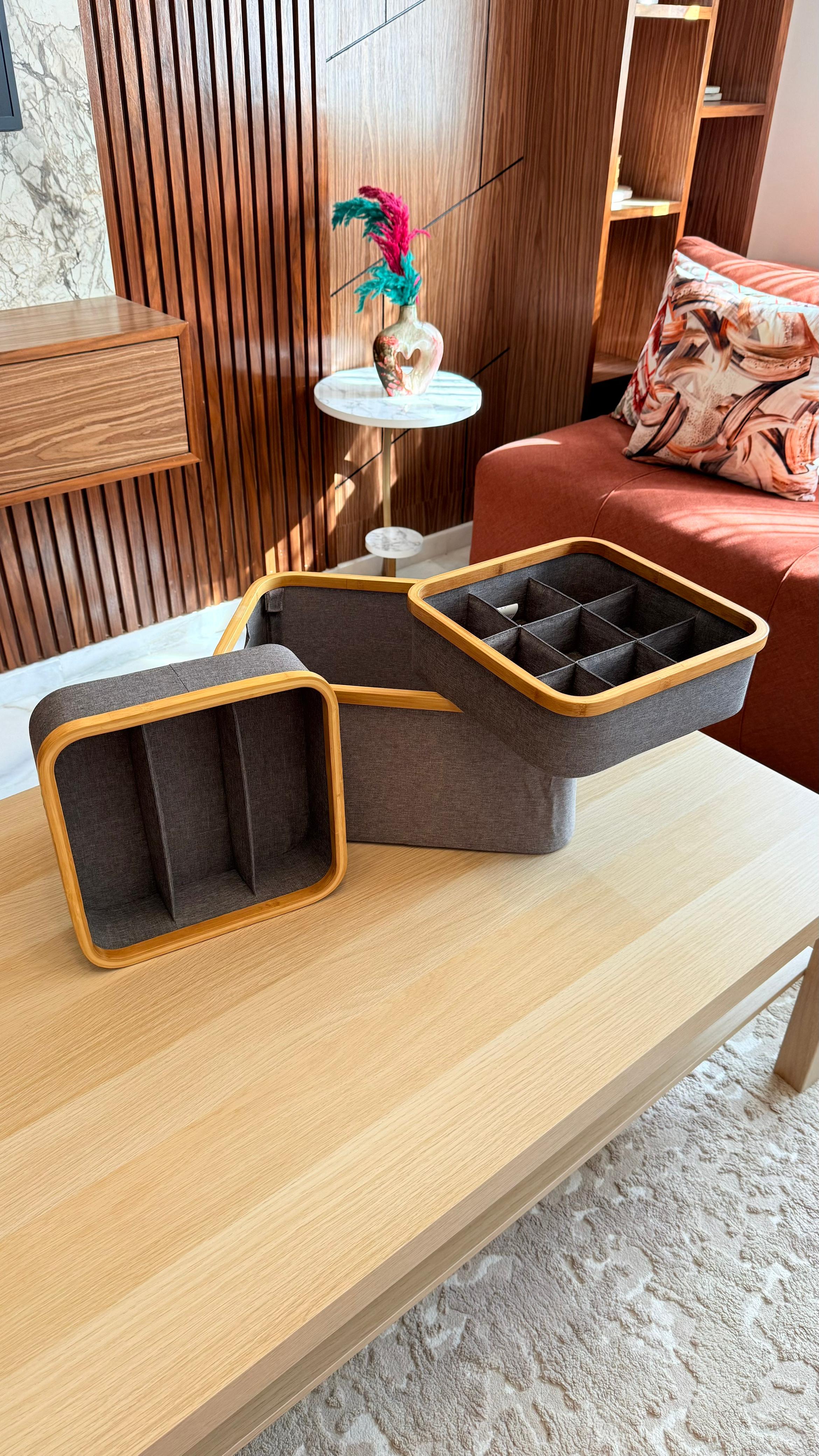 SET 3 pièces de rangement à Cadre en Bambou