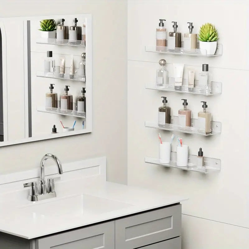 étagères murales en acrylique sans perçage avec 10 crochets adhésifs