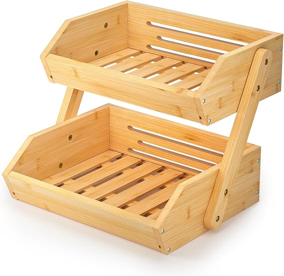 Panier à fruits et légumes en bambou à 3 niveaux et 2 niveaux.