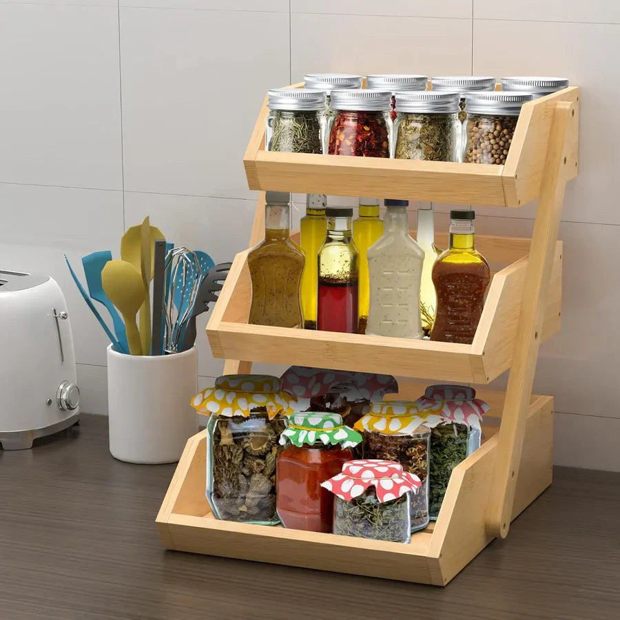 Panier à fruits et légumes en bambou à 3 niveaux et 2 niveaux.