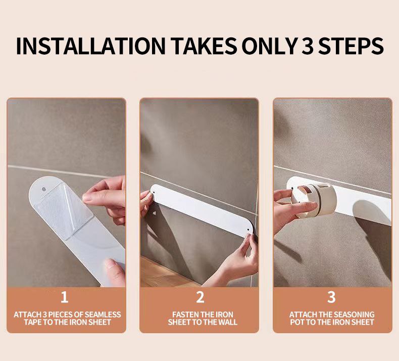 Set de 6 pots à épices magnétiques – Support mural adhésif inclus