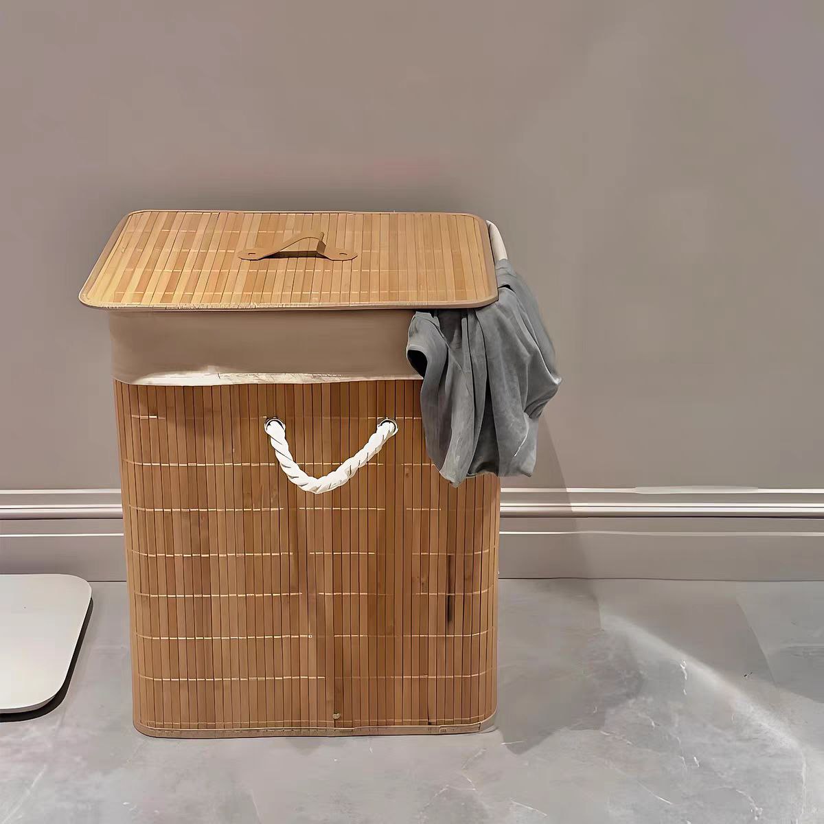 Panier à Linge en Bambou avec Couvercle